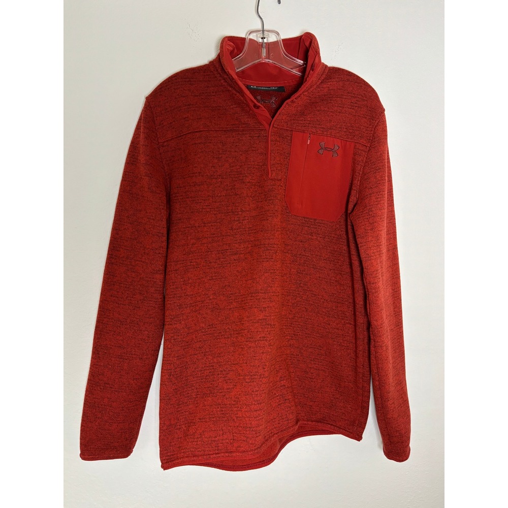 Under Armour Mens Specialist Henley 2.0 Red Heather‎ Fleece Pullover Sweater MD